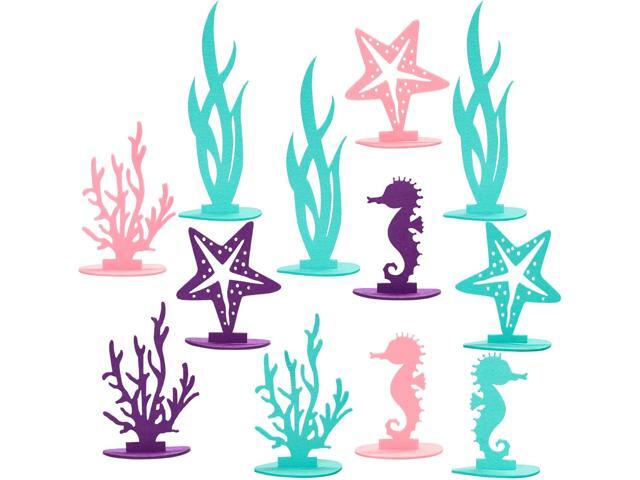 Gyufise 12 Pack Mermaid Birthday Decorations Felt Table Centerpiece DIY Under The Sea Party Decoration Seahorse Starfish Seaweed Coral Decoration...