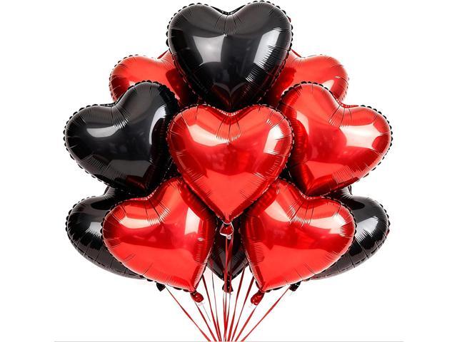 Red and Black Heart Balloons 18Pcs 18 Inch Heart Shaped Foil Balloons for Valentine's Day Wedding Bridal Shower Anniversary Engagement Party Supplies