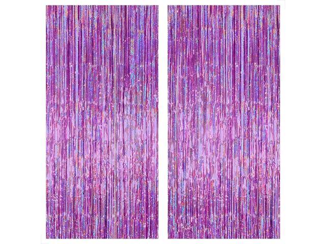 KatchOn, Iridescent Purple Fringe Curtain - 8x3.25 Feet, Pack of 2 Purple Streamers for Mermaid Birthday Decorations Purple Party Decorations .