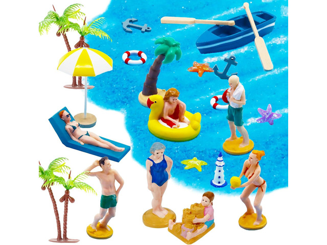 Warmtree 22PCS Beach Mini House Decoration Ocean Diorama Kit for DIY Beach Pool Cake Decorations Miniature Garden Summer Beach Swimming Party Favor...