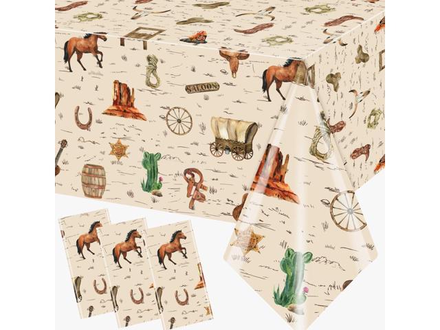Western Birthday Party Decorations Tablecloth 3 Pcs Western Cowboy Party Table Cover Western Plastic Tablecloth for Western Rodeo Cowboy Birthday.
