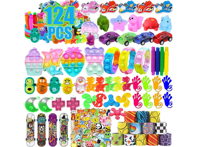 Dilycery 124 Pcs Fidget Party Favors for Kids, Easter Egg Fillers, Treasure Box Toys for Classroom, Treasure Chest for Kids Prizes, Student Prizes...