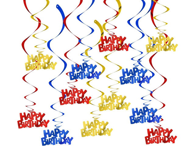 BEISHIDA 12 Pcs Happy Birthday Hanging Swirl Decorations, Pre-Strung Birthday Party Hanging Decor Supplies for Kids AdultsRed, Blue Gold