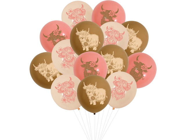 45 Pieces 12 Inches Highland Cow Party Latex Balloons Boho - Pink Highland Cow Baby Shower Decorations, Highland Cattle Birthday Supplies for...