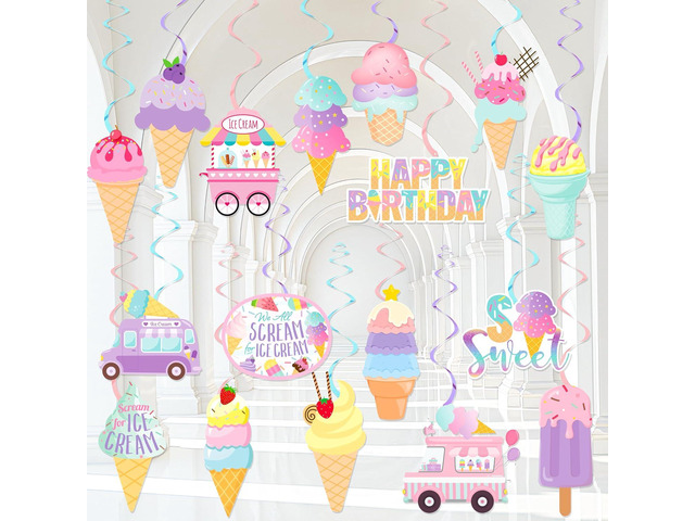 Ice Cream Party Hanging Swirls Ice Cream Birthday Party Decorations 20pcs Summer Ice Cream Party Hanging Decor Ice Cream Cone Swirls Streamer for...