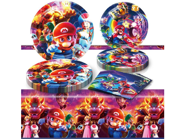 Mario Move Party Supplies 41Pack include 20 plates, 20 napkins 1 tablecloth for Mario Move birthday party Decoration
