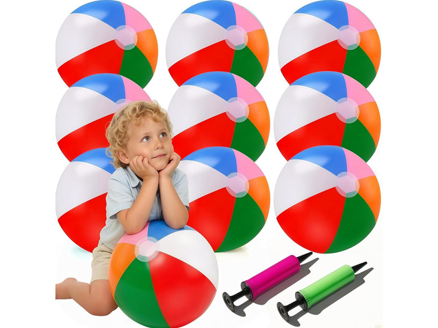 10 Pack 20' Beach Balls - Large Rainbow Beach Ball Inflatable Pool Toys for Party Supplies Decorations, Adults Kids Birthday Luau Summer Beach...