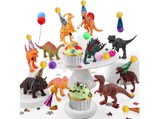 26 PCS Jungle Animal Birthday Party Decorations with Dinosaur Figurines, Mini Hats & Balloons, Cake Toppers for Birthday Party, Wild Animals Party...