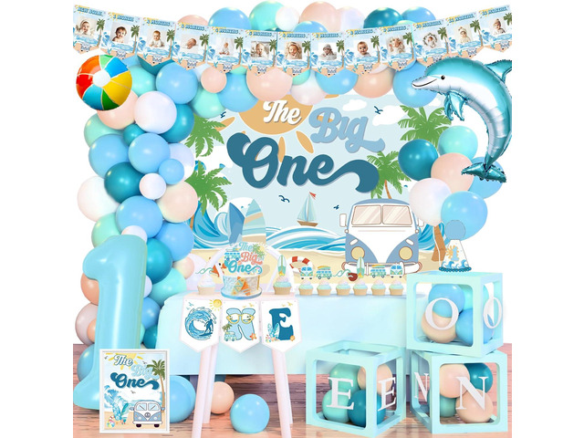 Summer Beach Surf First Birthday Decorations, The Big One 1st Birthday Party Supplies, Hawaii Surfing First Party Supplies for 1st Boy The Big One...