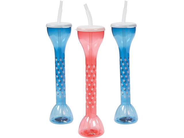 Fun Express Patriotic USA Yard Glasses Set of 6 Reusable Cups with Lids and Straws - 20 oz BPA Free Plastic Tumblers for 4th of July Party Favors ...