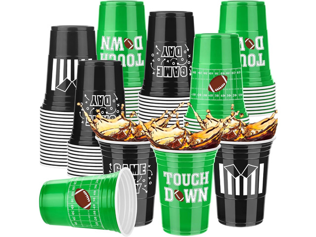 Kochorie 60 Pack Football Disposable Plastic Cups 16 Ounces Football Party Supplies Bulk Sports Themed Party Cups Thick Cup Hot Cold Drink Wine...