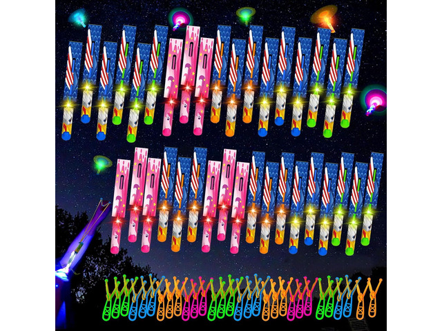 72 Pcs LED Flying Toys Set, Glow in the Dark Party Supplies with 36Pcs Slingshots+36Pcs Glow Helicopters Rocket Launcher Light Up Outdoor Toys...