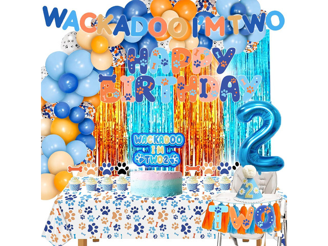 Generic Blue Dog 2nd Birthday Decorations, 2nd Birthday Party Supplies Boy with Balloon Arch