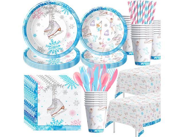 Ice Skating Birthday Party Decorations Tableware for Girls, Winter Wonderland Ice Skating Party Supplies, Paper Plate, Cup, Napkin, Tablecloth,...