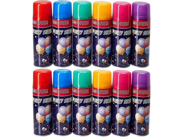 12 Pack Party String Spray (3 oz Each) Streamer Spray in a Can, Full Color Set with 2 of Each Color, Party Supplies for Kids Parties, Birthdays,...
