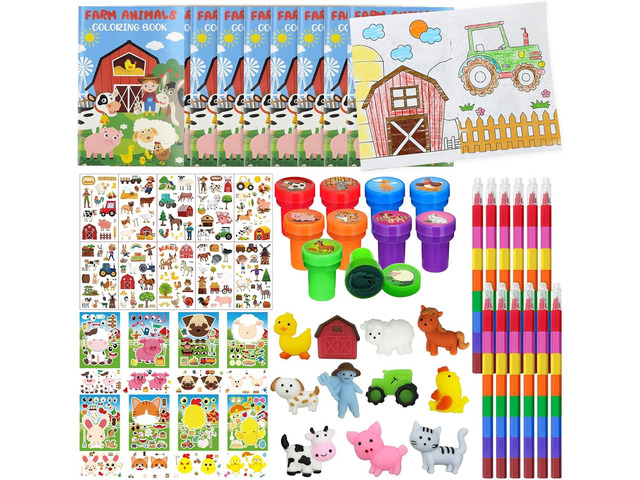 Cinrobiye 72 Pcs Farm Animal Party Favors Set, Barnyard Tractor Birthday Supplies, Farmhouse Party Goodie Bag Fillers Coloring Books Stickers...