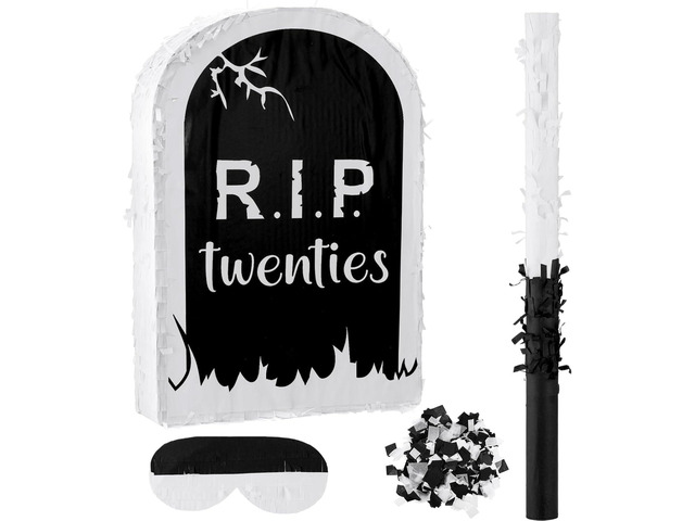 Syhood 4 Pcs Death to My 20s Decoration Rip Twenties Piñata 11 x 15.7' Funeral Tombstone Piñata with Stick Blindfold Confetti Bat for Women Men...