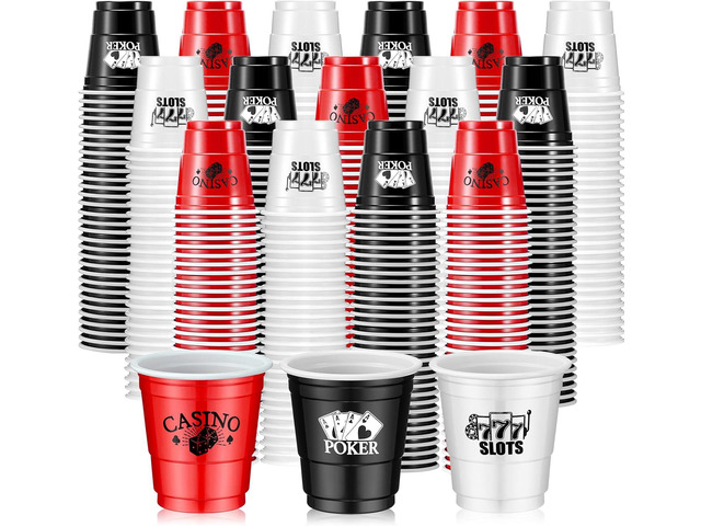 Ziliny 150 Pcs Casino Shot Glasses 2oz Casino Cups Plastic Tumbler Poker Dice Theme Cups for Las Vegas Birthday Game Night Wedding Party Favors...