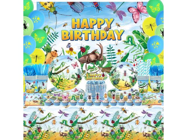 Bugs Birthday Party Decorations - Insect Party Supplies, Plates Cups Napkins Tablecloth Cutlery Happy Birthday Backdrop Balloon Cake Toppers for.