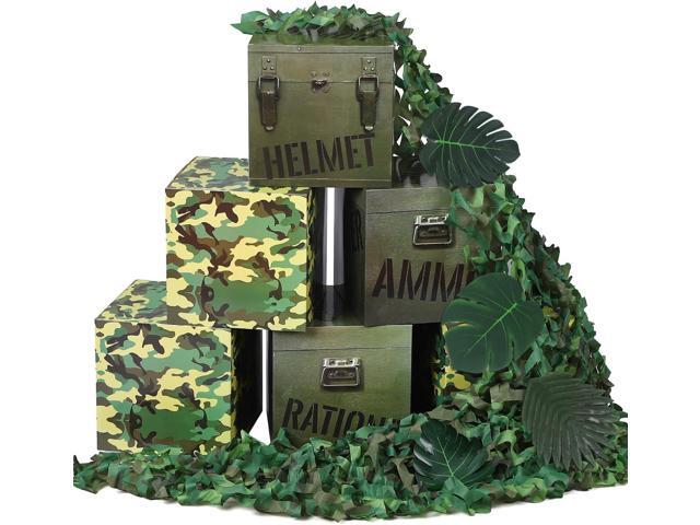 JellyArch 19 Pcs Camo Boxes Decor Army Party Decorations Including Camo Boxes Camo Netting and Palm Leaves for Hunting Military Army Military...