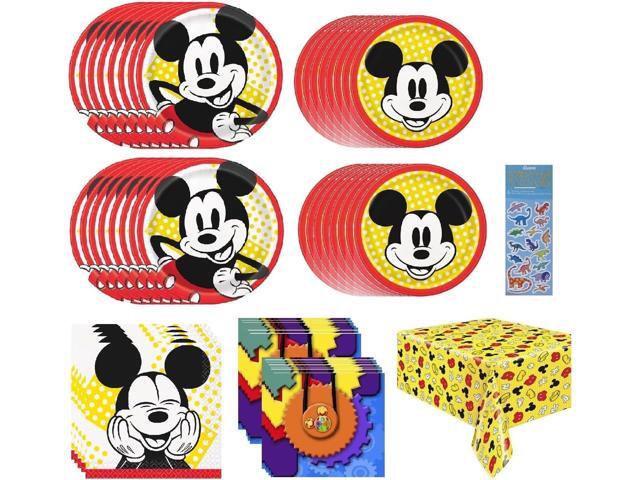 Mickey Mouse Birthday Party Supplies Decoration Bundle includes 16 Dessert Cake Paper Plates 7', 16 Lunch Dinner Plates 9', 32 Napkins, 1 Table...