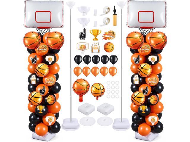 Gejoy 2 Sets Basketball Hoop Balloon Column Stand Kit Includes 169 Latex Balloons 12 Pcs Cards 6.5 ft Adjustable Stands Tower Kit for Basketball...