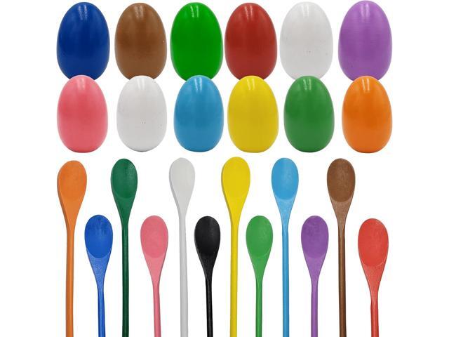Chochkees 24 Wooden Easter Eggs and 24 Wooden Spoon Race Game Set, 24 Sets, Multi-Player Carnival Game for Kids & Family Activity Holiday Outdoor.