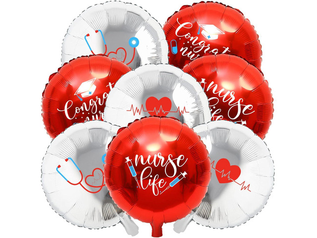 Whaline 24 Pcs Nurse Graduation Balloons Set Congrats Nurse Party Balloons 18 Inch Red Silver Foil Balloon for Graduation Party Supplies Home...