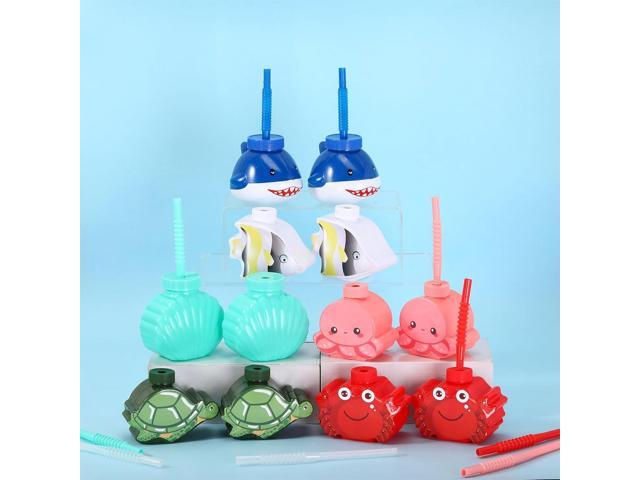 Tanlade Under the Sea Party Plastic Cups 10 oz Ocean Sea Shark Seashell Crab Turtle Fish Octopus Cups with Straw Lids for Ocean Themed Beach...