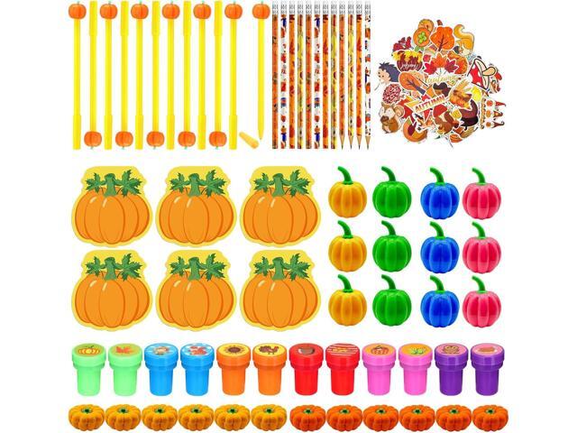 Cinrobiye 244 Pcs Fall Pumpkins Party Favors Maple Leaf Party Supplies Thanksgiving Day School Stationery Set Harvest Classrooms Reward Prizes...