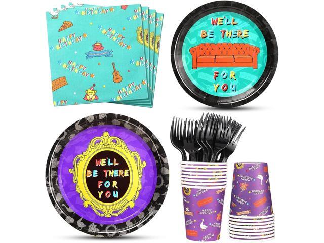 Funnymoom 84 Pcs Happy Birthday Party Supplies Birthday Decorations Include Paper Plates Paper Cups Napkins Black Plastic Fork Disposable.