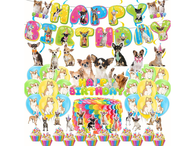 Chihuahua Birthday Party Supplies Chihuahua Dog Party Decorations Includes Chihuahua Dog Happy Birthday Banner Hanging Swirls Cake Topper Cupcake...