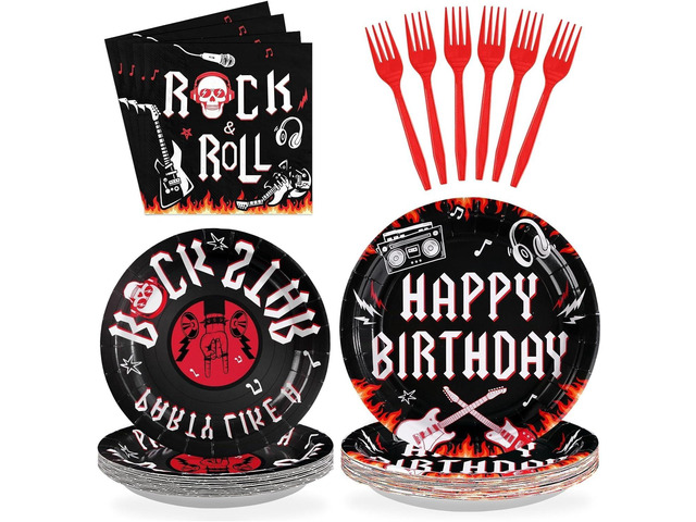 96 Pcs Rock and Roll Birthday Party Decorations Guitar Music Rock Plates and Napkins Tableware Favors for Men Boys Musical Rock N Roll Birthday...