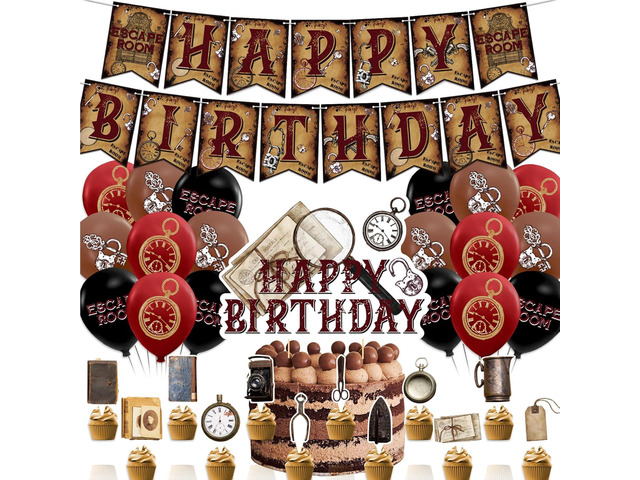 Escape Room Birthday Party Decorations Mystery Escape Room Party Supplies Includes Happy Birthday Banner Cake Topper Cupcake Toppers Balloons