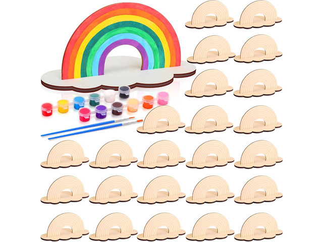 Blueweenly 12 Sets Rainbow Crafts for Kids Rainbow Art Painting Sets for Party Favors Wooden Painting Brush Kit Return Gifts for Birthday Party...