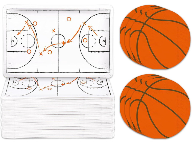 Whaline 90Pcs Basketball Plates Napkin Set Basketball Court Paper Plates Orange Sport Ball Disposable Napkins for Sport Birthday Tableware...