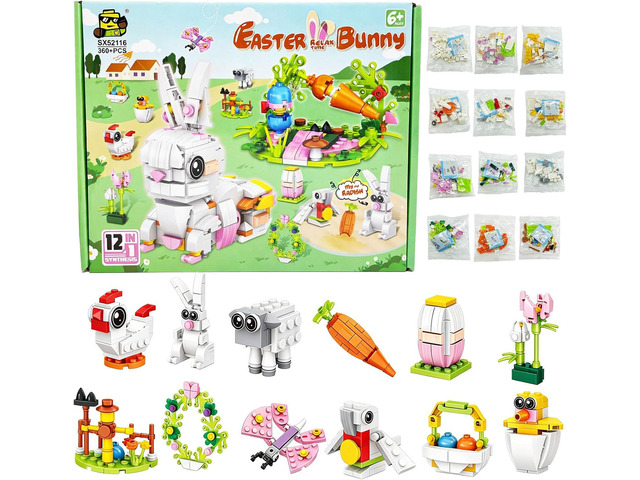 12 pcs Easter Egg Fillers Building Kits,Easter Bricks Toy Gift Easter Egg Fillers, Teen Easter Basket Stuffers for Boys Girls, Prefilled Easter...