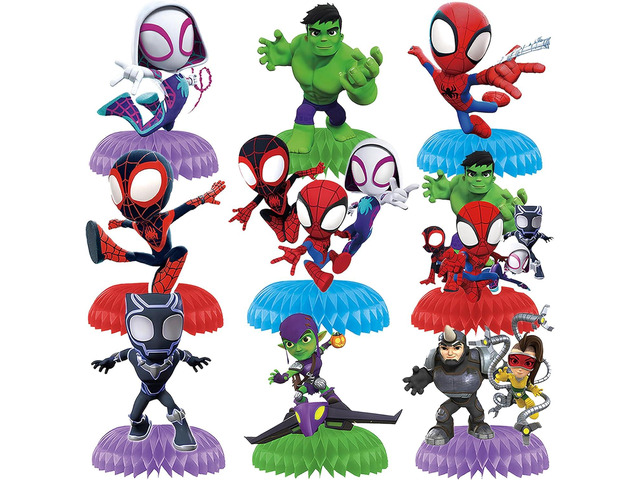 9Pcs Spidey Honeycomb Centerpieces, Cartoon Movie Theme Birthday Party Supplies, Double-Sided 3D Table Decorations & Favors for Kids