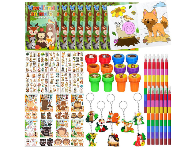 Cinrobiye 72 Pcs Woodland Animals Party Favors, Forest Creatures Coloring Books Crayons Tattoos Stickers Stampers Goodie Bag Fillers, DIY Craft...