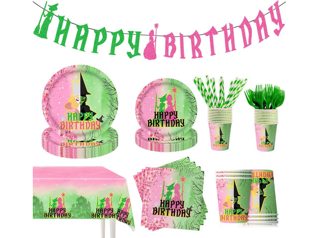122Pcs Witch Party Supplies Pink and Green Birthday Party Decorations Witch Party Decorations Tableware Set Witch Plates and...