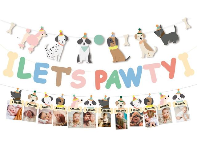 Dog 12 Month Picture Banner Dog Monthly Photo Banner First Year Birthday Decoration Milestone Supplies Baby Shower, Puppy Theme First Birthday...