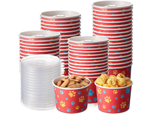 Qinyoung 24 Pcs 8 oz Paw Print Ice Cream Cups Bulk with Lids Pup Cups for Dogs Disposable Dog Bowls for Ice Cream Snack Dessert Food Drink Baby...