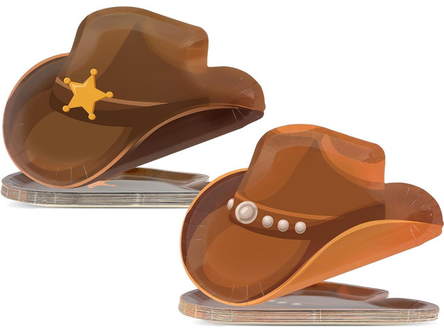 50Pcs Cowboy Paper Plates Western Cowboy Hat Plates Wild West Theme Birthday Decorations Cowgirl Party Hat Dessert Plates Cowboy Rodeo Disposable...
