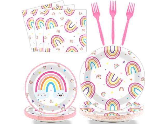 96 PCS Rainbow Party Plates Napkins Rainbow Themed Party Tableware Rainbow Dessert Disposable Paper Plates Napkins Birthday Baby Shower Party.