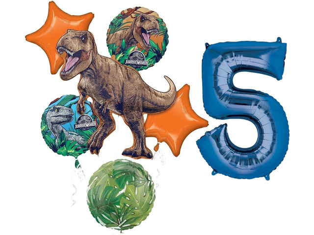 Jurassic Dinosaur World 5th Birthday Party Supplies Foil Balloon Bouquet Decorations