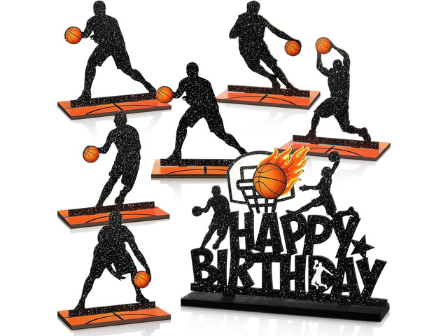 Blosssound 7 Pcs Basketball Party Table Decoration Wooden Sport Table Centerpieces Basketball Birthday Wooden Centerpieces Signs Sport Player...
