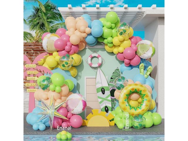 Summer Pool Party Decorations, Tropical 162pcs Pastel Colorful Balloons with Beach Ball Swimming Ring Foil Balloon for Splish Splash Birthday...