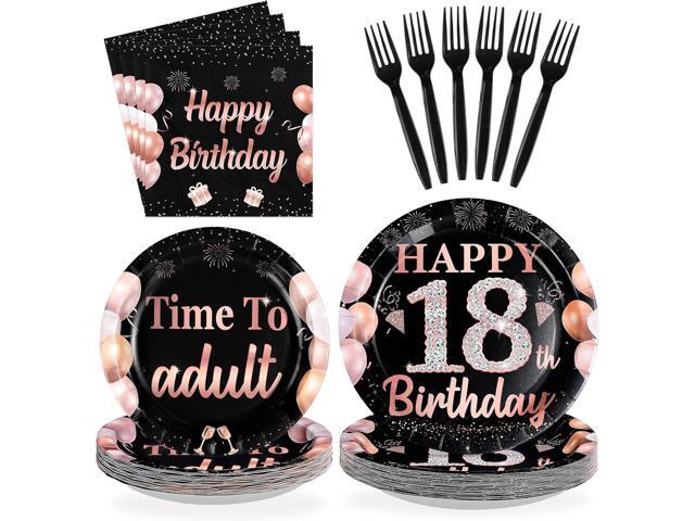 96Pcs 18th Birthday Decorations for Girls Black and Rose Gold 18th Plates and Napkins Disposable Rose Gold 18 Happy Birthday Tableware Set for.
