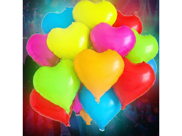 12 Pcs Heart Glow in The Dark Neon Balloons Foil Birthday Party Decorations for Graduation Wedding Anniversary Back to 80s 90s Disco Hip Hop,...