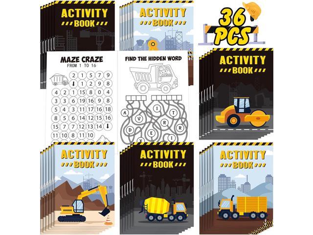 Sinmoe 36 Piece Mini Activity Books Set for Kids' Parties, Includes Construction Trucks: Dump Trucks, Diggers, Cranes, Tractors for Home, School,.